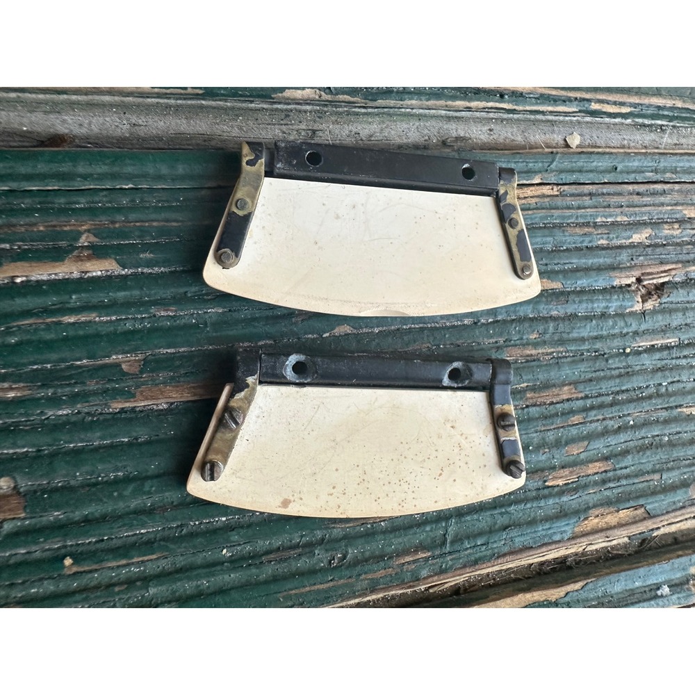 Vintage Industrial Curved Hardware Cream Metal Steampunk Pair A3621